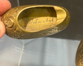 Vintage Solid Brass Turkish/istanbul Slipper Shoe Ashtray Set - Etsy