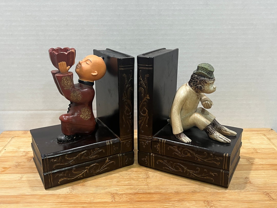 Vintage Ceramic Bookends Orient Young Buddha and Monkey W/ Etsy