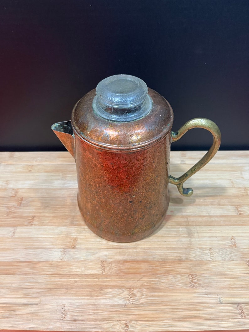 Vintage Copper Coffee Pot W/ Brass Handle and Glass Perk Top Etsy