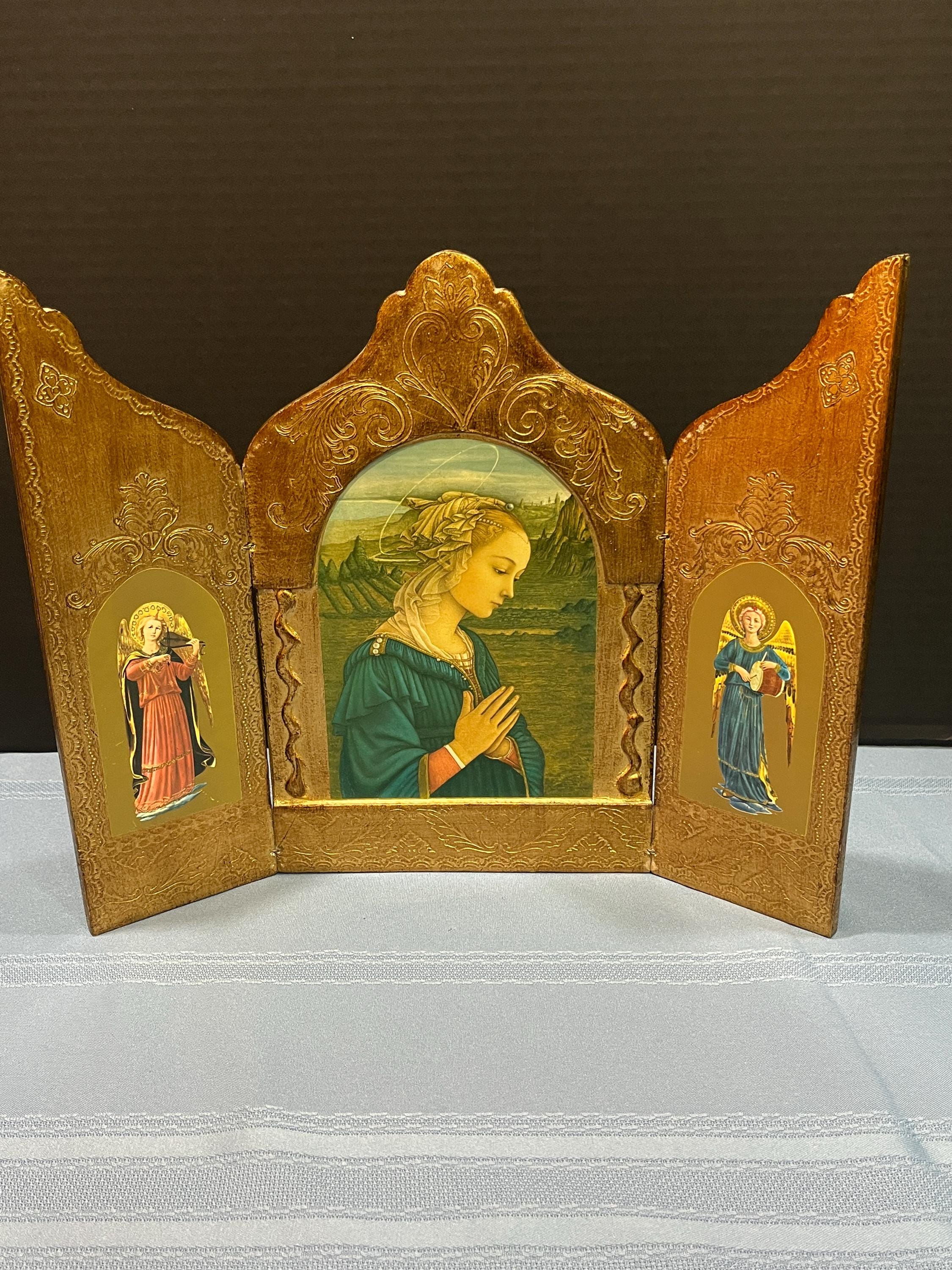 Vintage Large Italian Triptych - Madonna - Gold Leaf - Wood - Hand Made ...