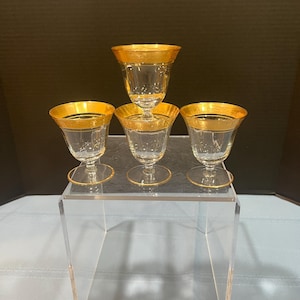 Vintage Tiffin-Franciscan Rambler Rose Oyster or Fruit Cocktail Gold Rim Glasses - Set of 4