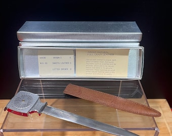 Vintage Noymer of England Letter Openers - Leather Case - Stainless Steel - Built In Tape Measure -  Original Boxes Never Used