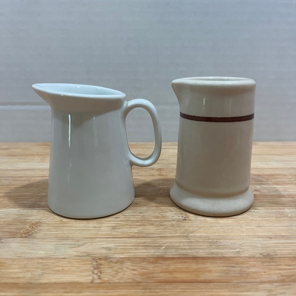 Vintage Creamer Duo - White and Off White - Skinny - Wallace Pottery n Shenangi Pottery