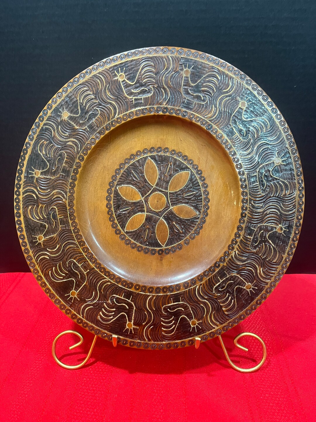 Vintage Polish Wooden Handcarved Platter or Plate Inlaid Etsy