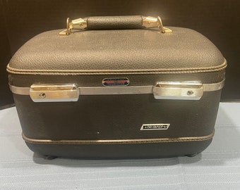Vintage American Tourister Trim-Taper Charcoal Train Case  - Hard Shell