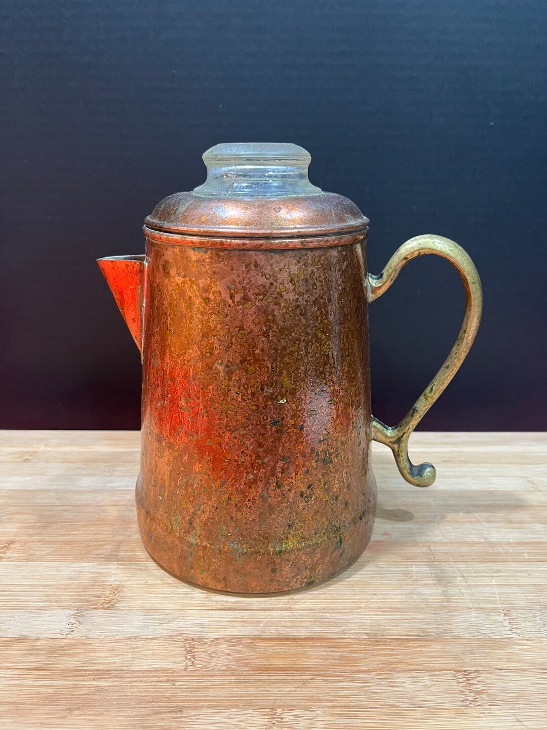 Vintage Copper Coffee Pot W/ Brass Handle and Glass Perk Top Etsy