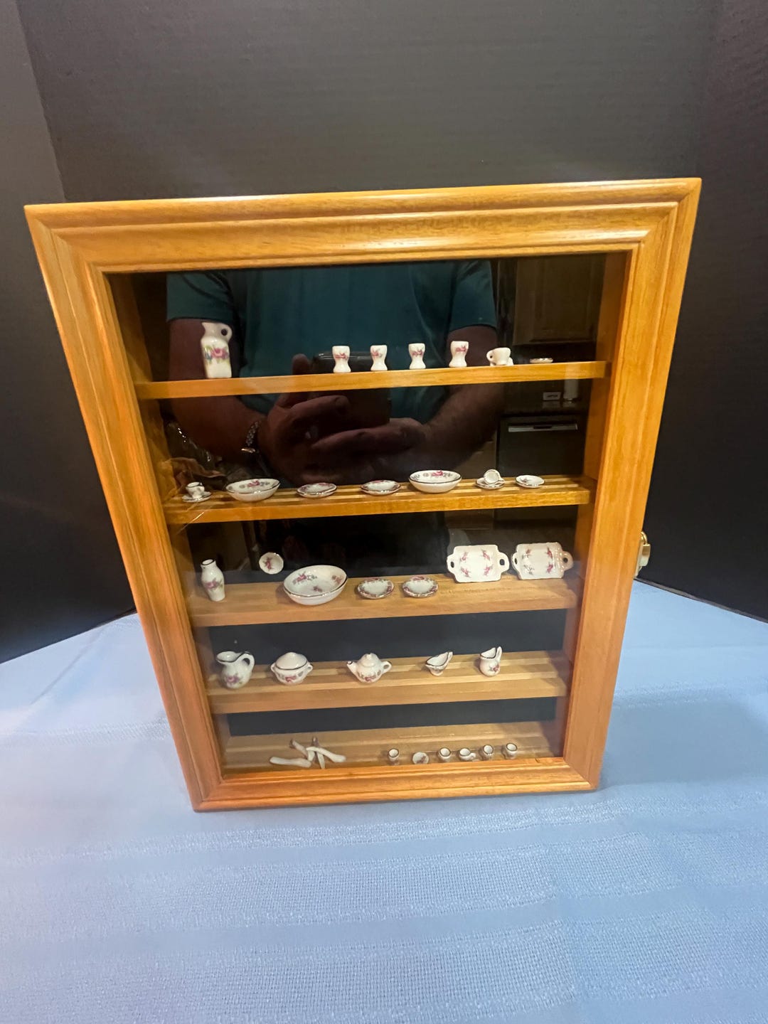 Vintage 5 Shelf Miniature Wall Mount Display Case With 41 Piece Reutter ...