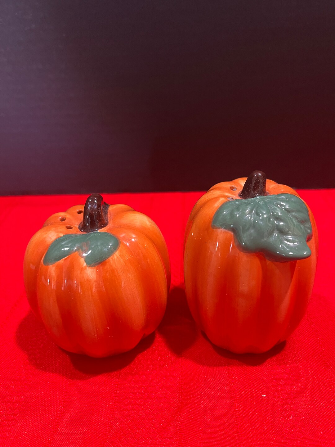 Vintage Pumpkin Salt and Pepper Shakers Heavy Ceramic Etsy