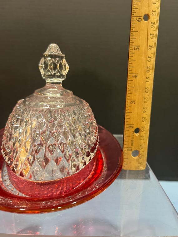 Vintage Indiana Glass Red Ruby Flash Large Lidded Butter Dish