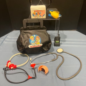 Vintage Fisher Price Medical Kit with Accessories - Bandage Case - Stethoscope - Radio - Blood Pressure Monitor/Cuff 1980's Nurse/Doctor Kit