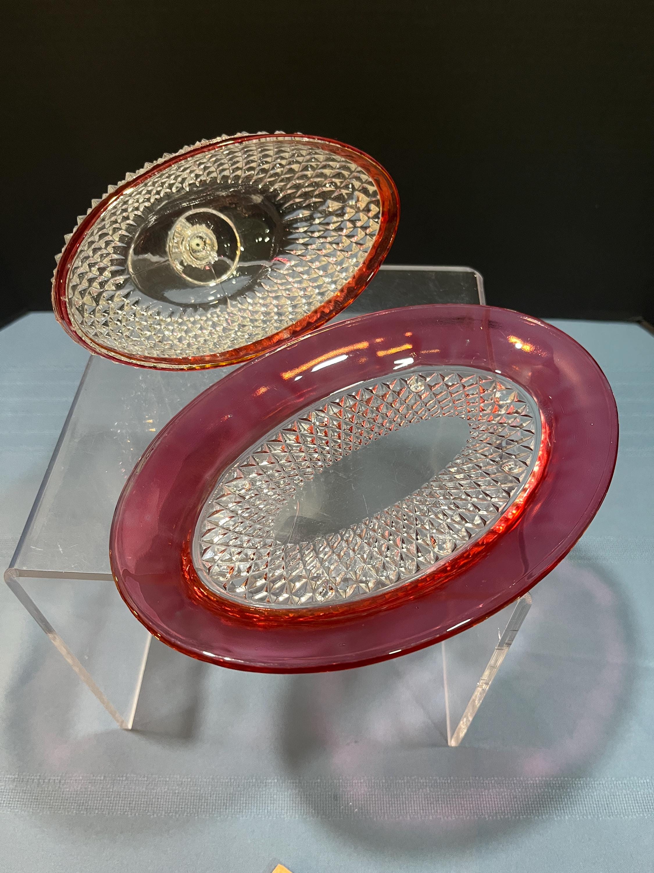 Vintage Indiana Glass Red Ruby Flash Large Lidded Butter Dish