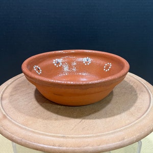 Vintage Mexican Terra Cotta Salsa Bowl with White Flowers - Mexican Pottery