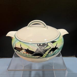 Vintage RARE Eschenbach Tropical Kingfisher Porcelain Covered Vegetable Dish or Soup/Stew  Terrine - Bavaria -Germany