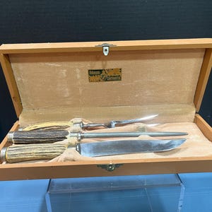 Vintage Robeson Continental of Germany 3 Piece Stag Antler Handle Carving and Serving Set - Stainless Steel Original Box