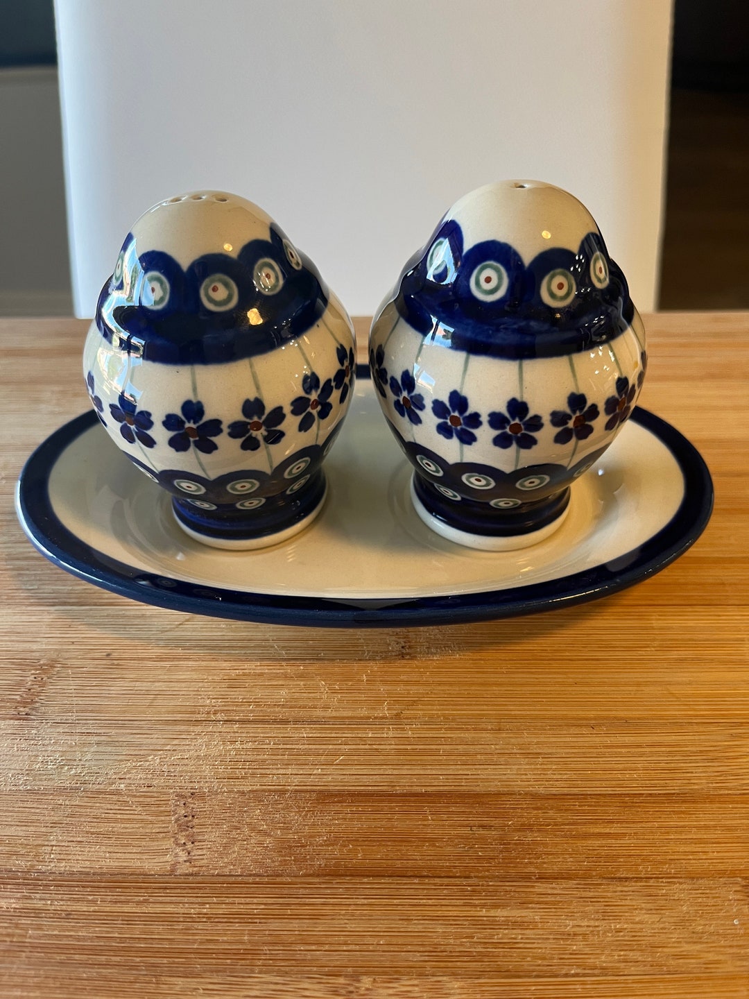 Vintage Boleslawiec Salt and Pepper Shakers W/ Tray. Poland Etsy