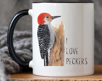 Taza de café I Love Peckers - Taza de cerámica de 11 oz, pájaro carpintero, ¡regalo perfecto para los amantes de las aves!