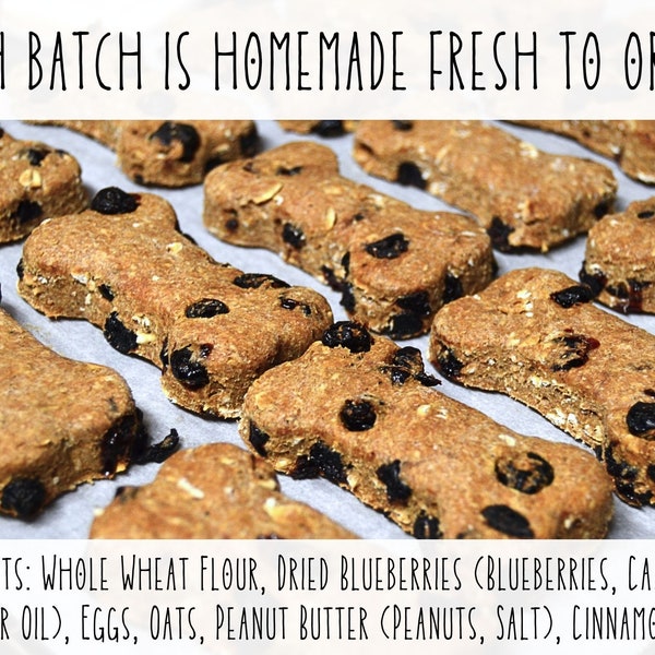 Homemade Dog Treats - Blueberry Biscuits - Large Gourmet Crunchy Dog Bones, Each Order is Baked Fresh!