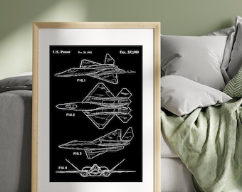 F-22 Raptor fighter jet patent drawing - Vintage aviation poster, engineering wall art