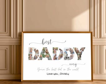 Personalized gift for dad, photo collage DADDY frame, Father's Day gift with photos, wall decoration with name, birthday gift for father
