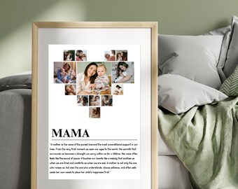 Mom Photo Collage Poster – Personalized Heart Photo Collage Mom Individual Gift Grandma Mother Framed