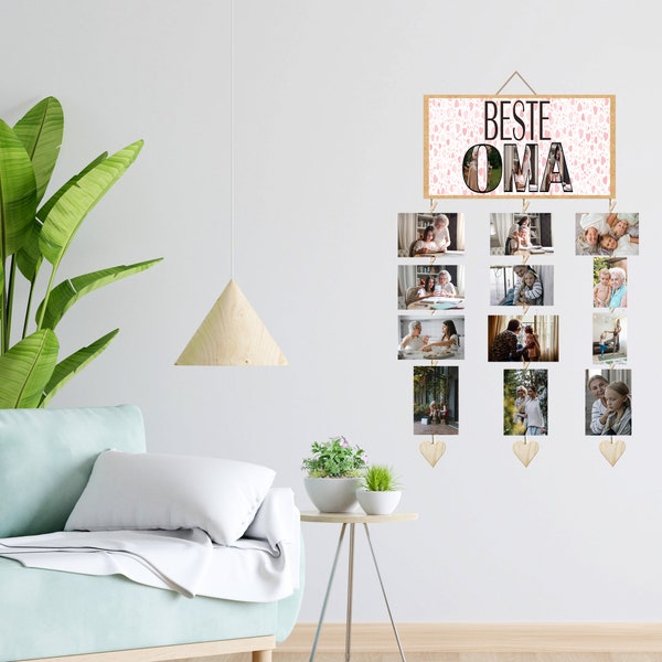 Bildhalter, Fotoaufhängung, Jubiläumsgeschenk, Personalisierte Geschenke Holz Foto Wand Display mit Mini Wäscheklammern, Grandpa, Opa, Mama