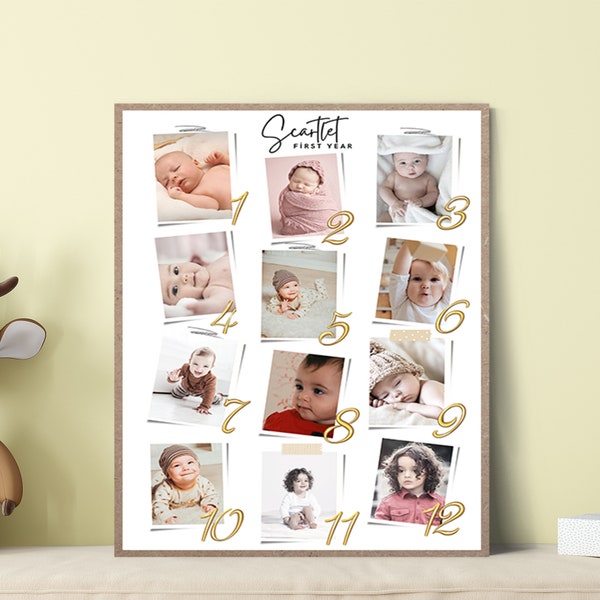 Personalisierter Poster-Baby, Fotocollage für das 1.Jahr, Schwangerschaft, Benutzerdefiniertes Muttertagsgeschenk, Collage zum 1. Geburtstag