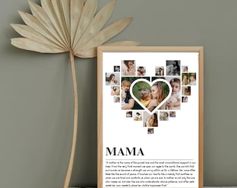 Mom Photo Collage Poster – Personalized Heart Photo Collage Mom Individual Gift Grandma Mother Framed