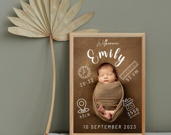 Cartel de nacimiento, cartel de fotos, carta natal, cartel de datos de nacimiento, anuncio de nacimiento, regalo de nacimiento personalizado, anuncio de nacimiento