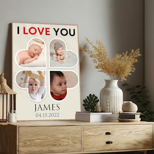 Signo de cumpleaños personalizado, póster del primer año, niño pequeño, regalo de aniversario de collage de fotos, tablero de 1er hito personalizado
