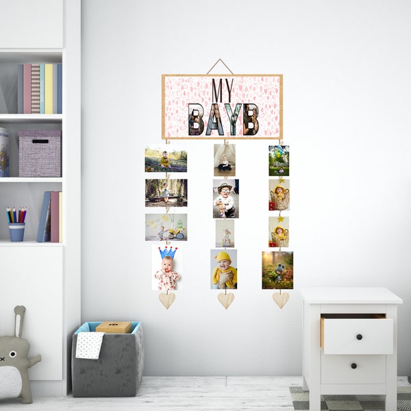 Holz Foto Wand Display mit Mini Wäscheklammern-Vertikal Horizontal Bildhalter Polaroid Art Work Jubiläumsgeschenk, Personalisierte Geschenke