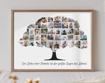 Personalized family tree poster with 45 photos, individual photo collage on paper, family gift wall decoration, gift idea for Mother's Day, Father's Day