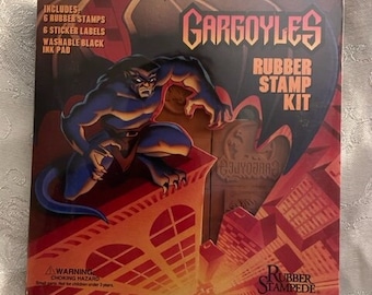 Vintage 1995 Gargoyles Rubber Stamp Kit Rubber Stampede 951.62 Stamps Gargoyles Goliath, Brooklyn, Lexington, and Broadway Black ink pad New