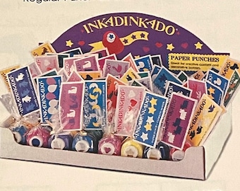 1996 Inkadinkadoo Papierstanzer Konfetti Maker 9 Designs Musiknote, Tulpe, Kuss, Engel, Kreuz, Fuß, Apfel, Stern, Zug. Schwere Ausführung. Neu