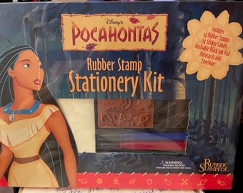 1995 Rubber Stampede Pocahontas Rubber Stamp Stationery Kit.  14 Rubber Stamps, ink Pad Pocahontas, Meeko, Flit, John Smith Stamps.  New