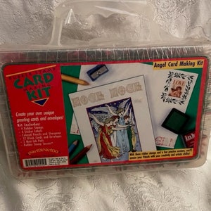 Inkadinkado 1995 Angel Card Making Rubber Stamping Kit. Angel, Merry Christmas, Noel, and Holly Stamps. Colored Pencils, Cards, Ink pads New