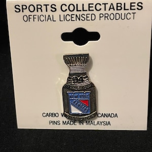 1994 New York Rangers Stanley Cup Pin.  In the shape of the Stanley Cup.  Great gift for your favorite NY Rangers fan. Butterfly clasp.  New