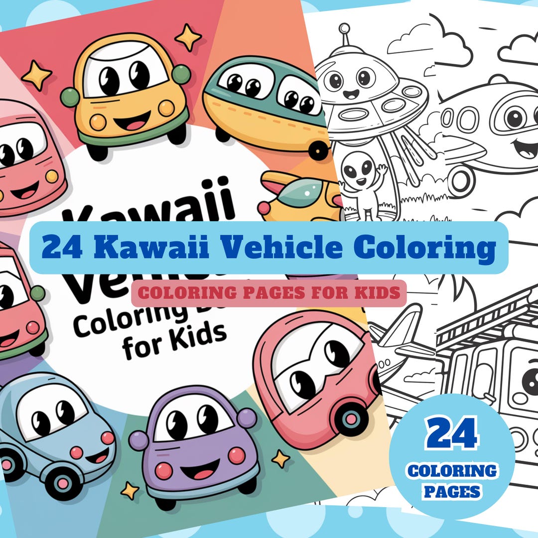 Kawaii Vehicle Coloring Book for Kids | Cute Car Activity | Instant ...