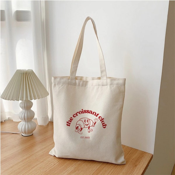 Aesthetic Canvas Tote Bag | the croissant club | Branded Tote Bag | Simple Cotton Canvas Bag
