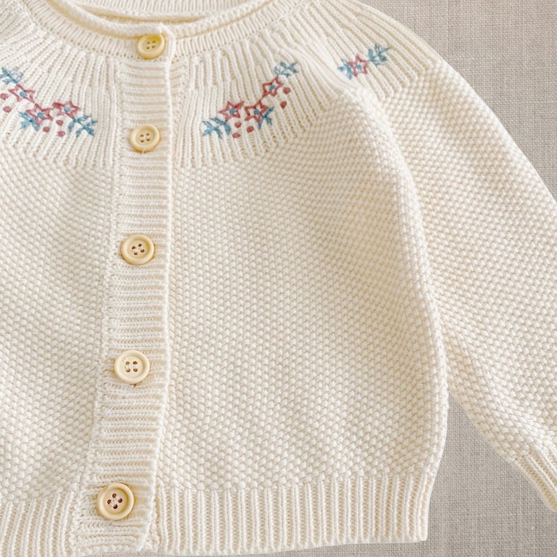 Exquisite Floral Embroidered Sweater, Baby Girl Sweater, Floral Embroidered, Newborn Gift. Baby Shower Gift, Cozy Sweater, Baby Knit Sweater image 3