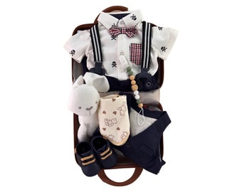 Adorable Navy Blue Baby  Set, Baby Boy Gift, Baby Shower Gift, Newborn Gift, Nursery Gift, New Baby Gift, Baby Gift Suit Case, Gift Suitcase