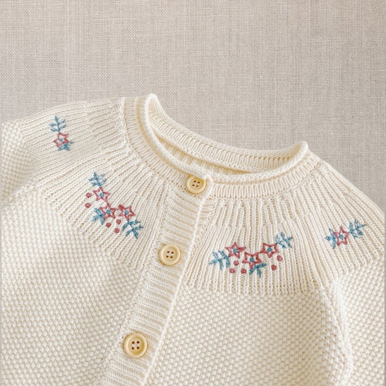 Exquisite Floral Embroidered Sweater, Baby Girl Sweater, Floral Embroidered, Newborn Gift. Baby Shower Gift, Cozy Sweater, Baby Knit Sweater image 2