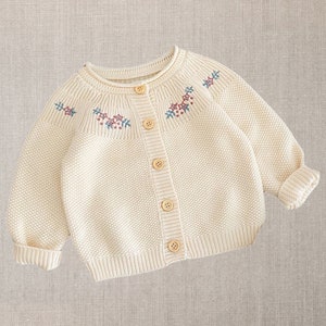 Exquisite Floral Embroidered Sweater, Baby Girl Sweater, Floral Embroidered, Newborn Gift. Baby Shower Gift, Cozy Sweater, Baby Knit Sweater image 1