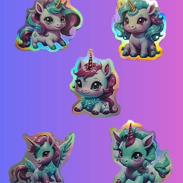 Holographic Sticker Set - Glowing Unicorns
