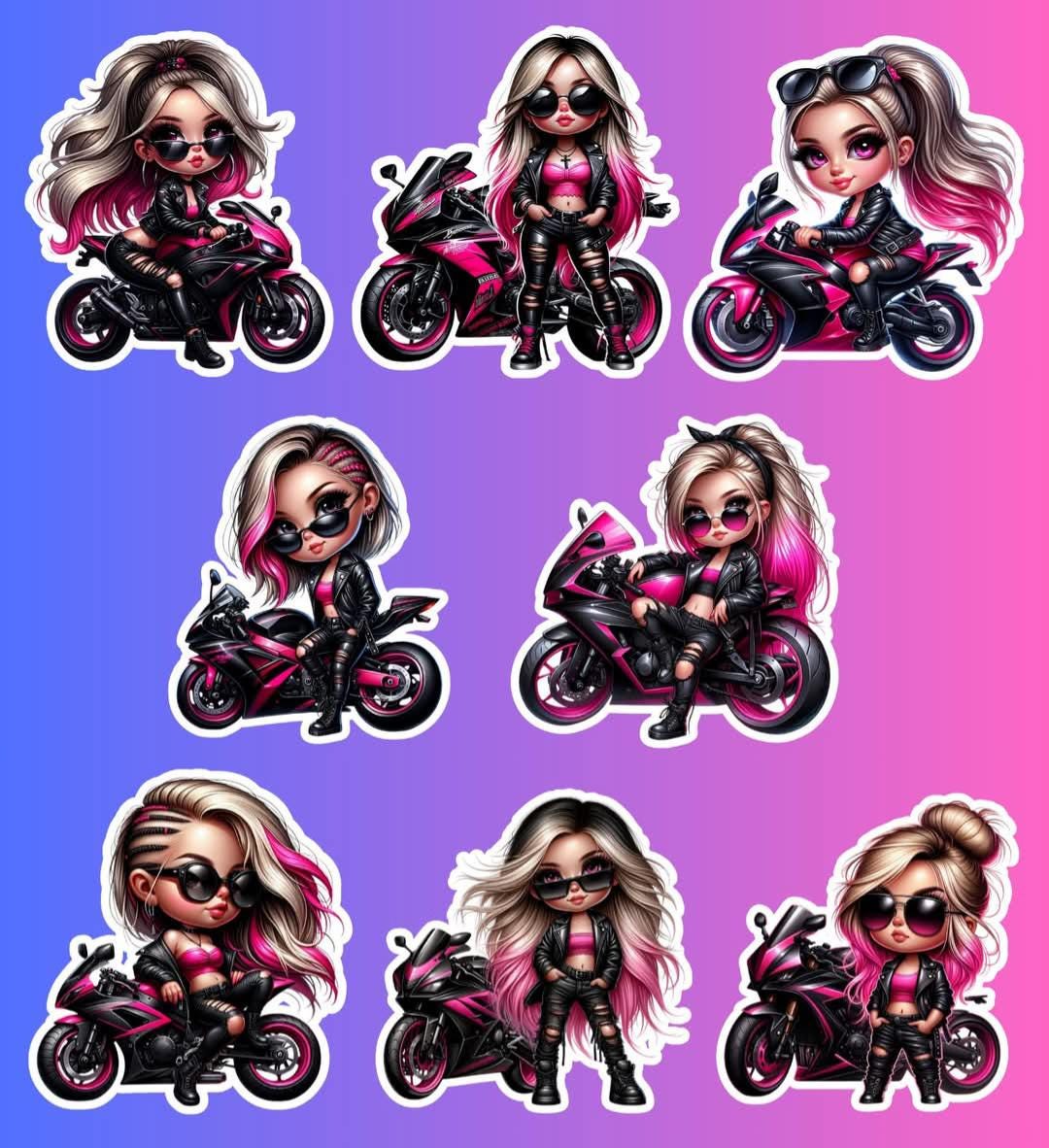 Female Motorcycle Sticker Biker Girls - Sticker Set - Etsy