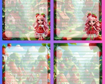 Strawberry Doll Girls A5 Writing Paper