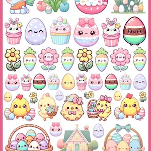 Kawaii Pasqua - Foglio di adesivi