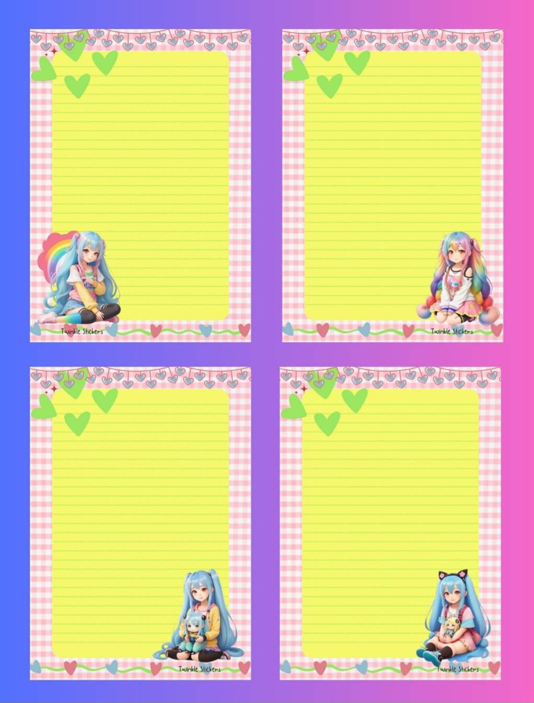 Cute Kawaii Girls Writing Paper - Etsy