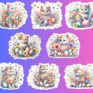 Chatons de Pâques - Ensemble d'autocollants