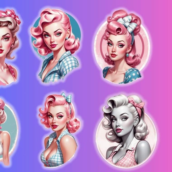 Pink Pin Up Girls Sticker Set