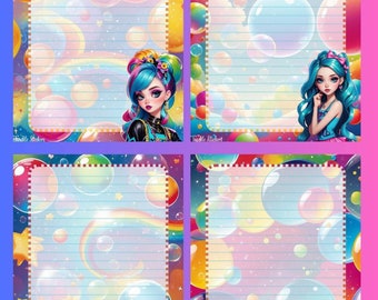 Rainbow Fashion Girls A5 Writing Paper